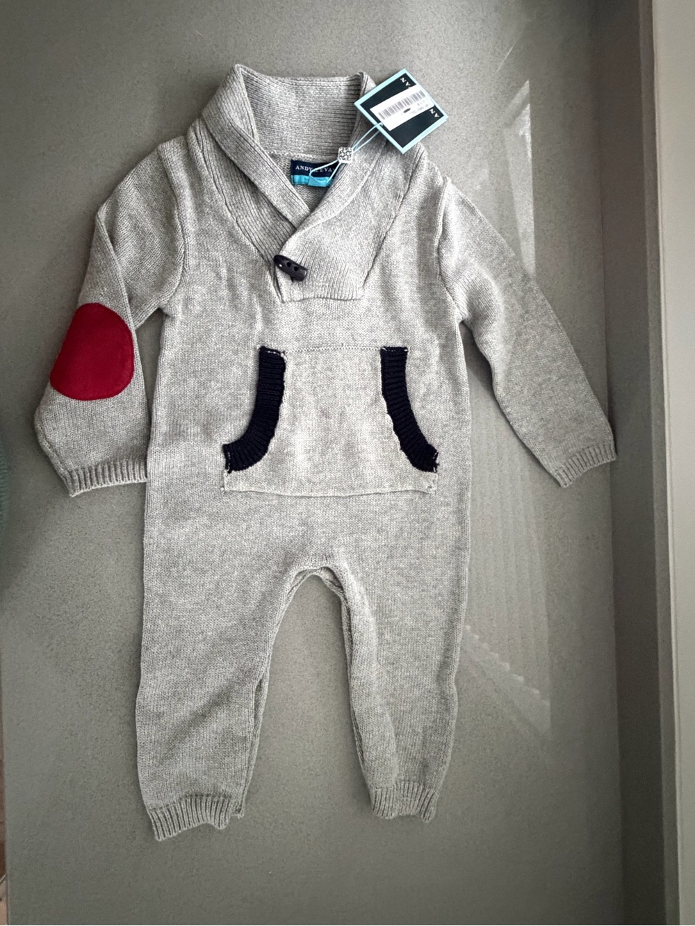NWT Andy & Evan knit long sleeved onesie with elbow patches size 18-24 months